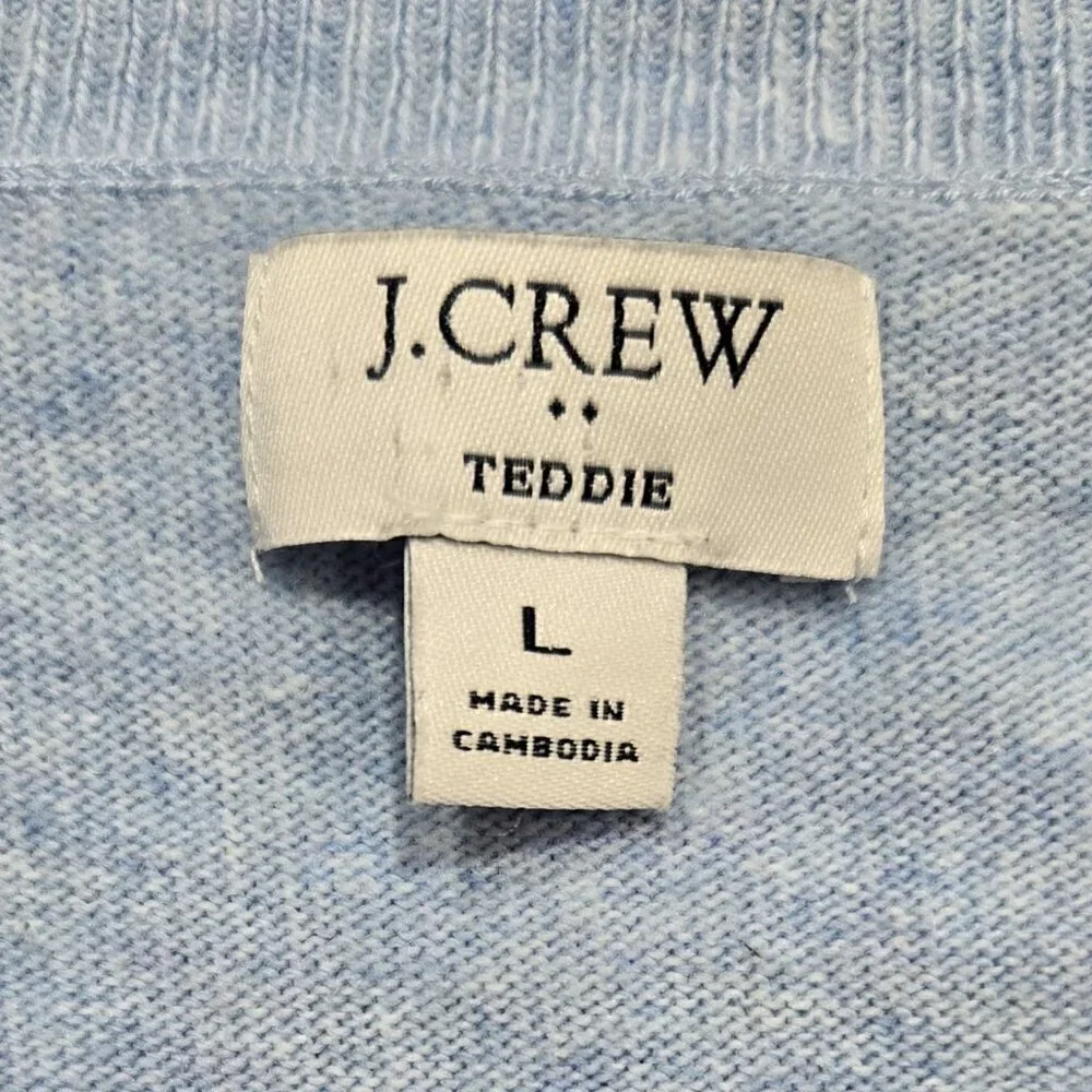 J. Crew Cotton Wool Blend Teddie Sweater Heathered Baby Blue Cozy F5199